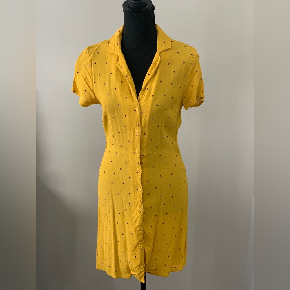Lush Collared Button Down Short Sleeve Yellow Dress